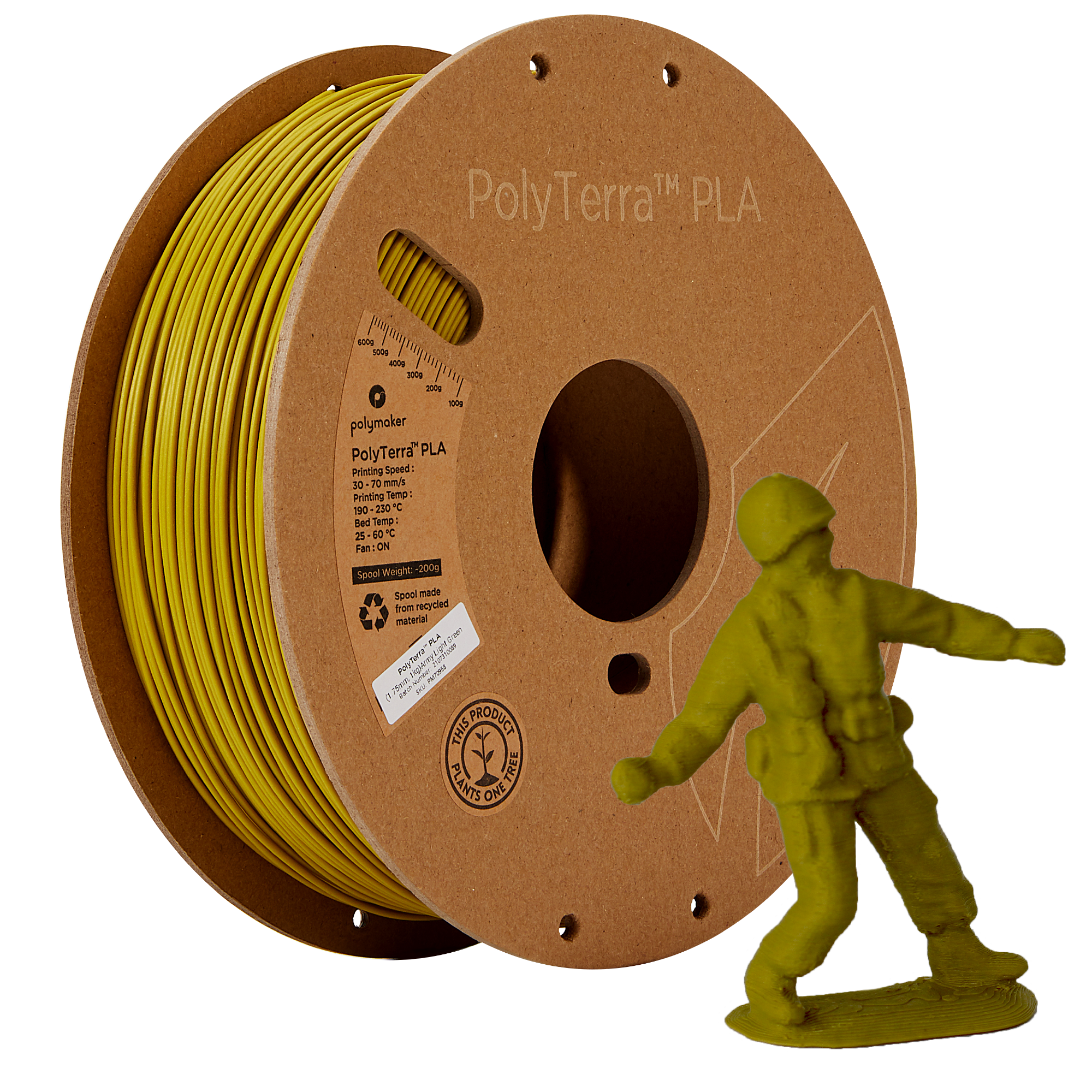 Cívka filamentu PLA matná armádní zelená, Polymaker, 1,75 mm