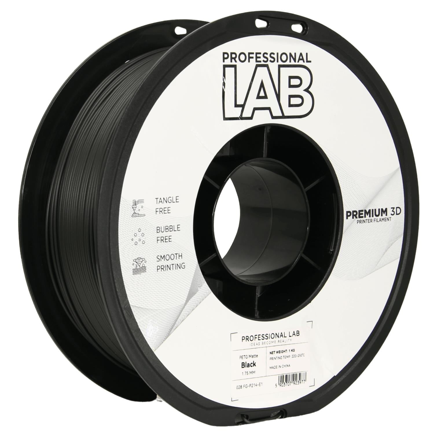 Cívka filamentu PETG matná černá, Prof. Lab, 1,75 mm