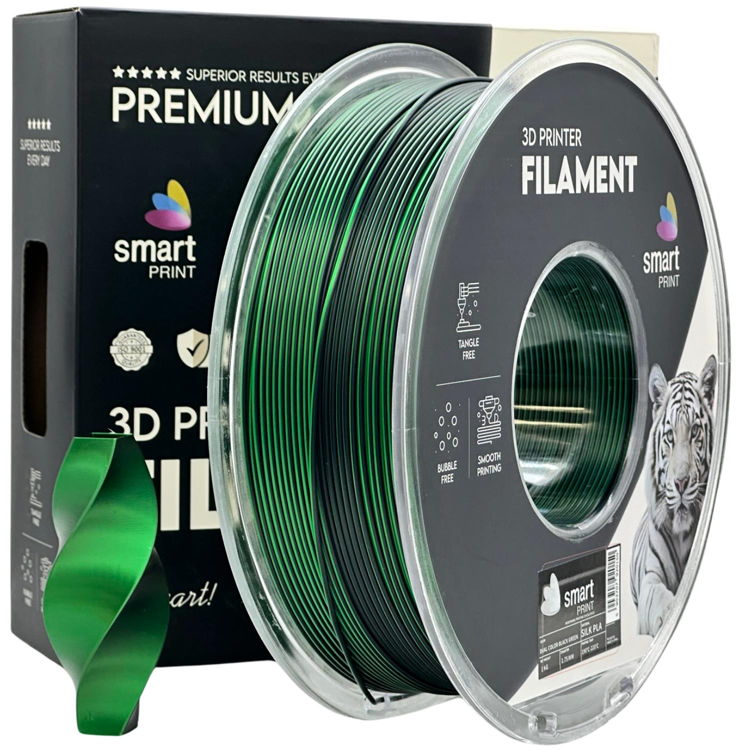 Cívka filamentu Silk PLA Dual Color černá zelená, Smart Print, 1,75 mm