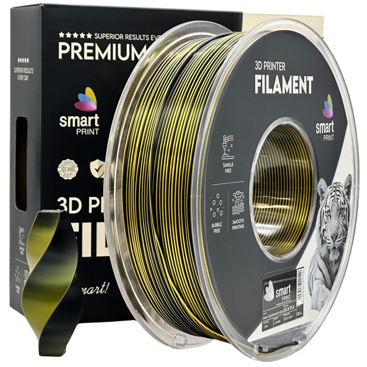 Cívka filamentu Silk PLA Dual Color černá zlatá, Smart Print, 1,75 mm